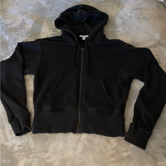 James Perse Cozy Sweat Top Zip-Up Hoodie Cropped Black - Picture 3 of 10